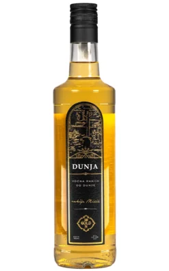 Boca dunja rakije od 700 ml, uspravno fotografisana na beloj pozadini.